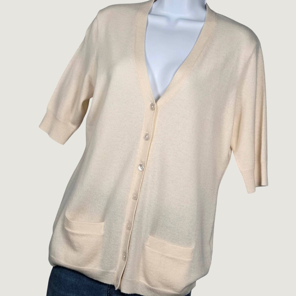 Ralph Lauren Black Label Women Large Cashmere Cardigan Sweater Short Sleeve Cozy